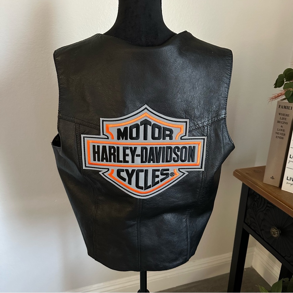 Hudson Leather Harley Davidson Black Leather Bikers Vest Men’s XXL